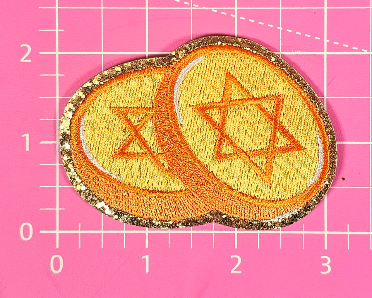 Gold Jewish Coins Hanukkah Chenille Glitter Iron-on Patch