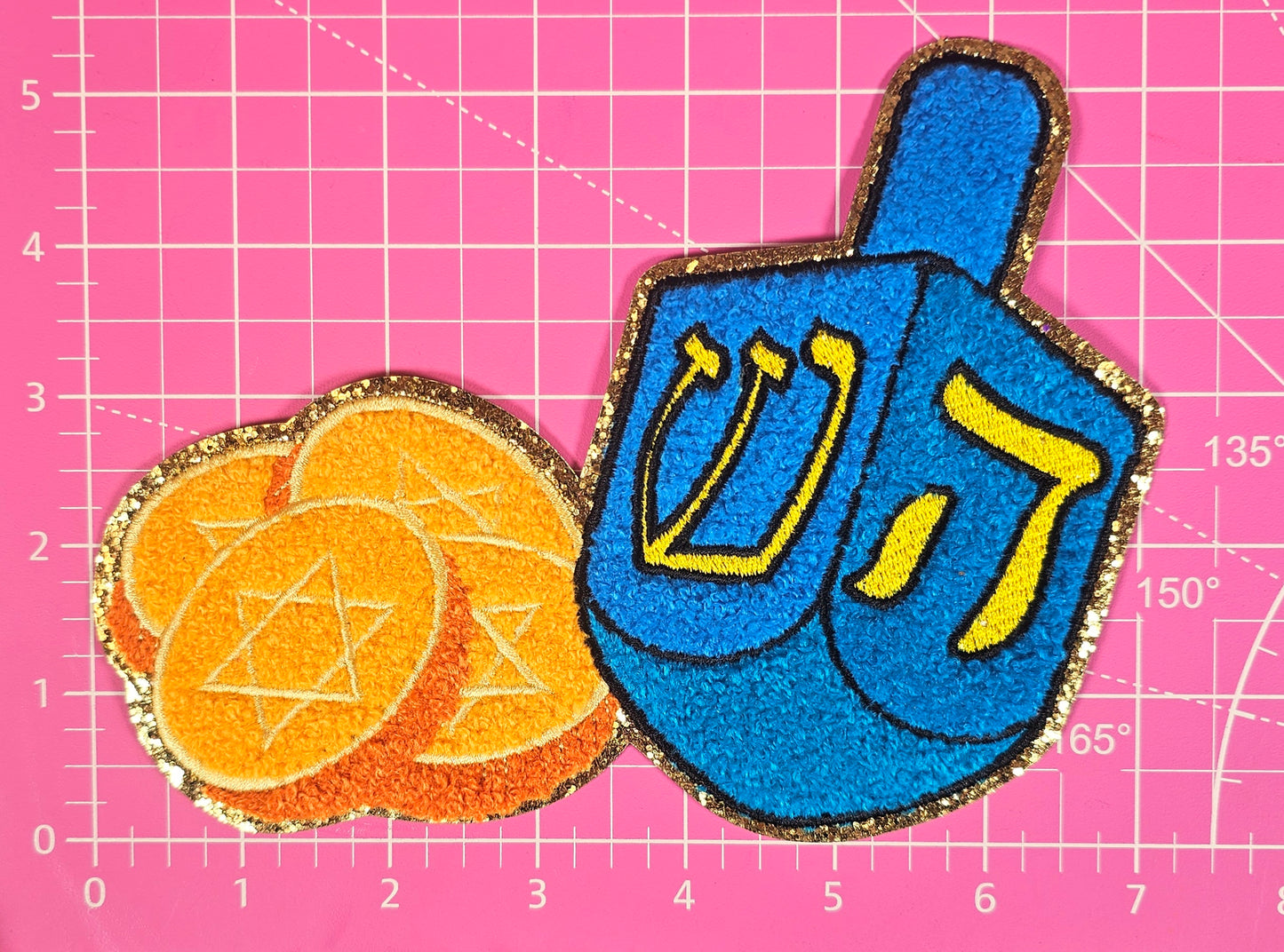 Jewish Coins Dreidel Hanukkah Chenille Glitter Iron-on Patch