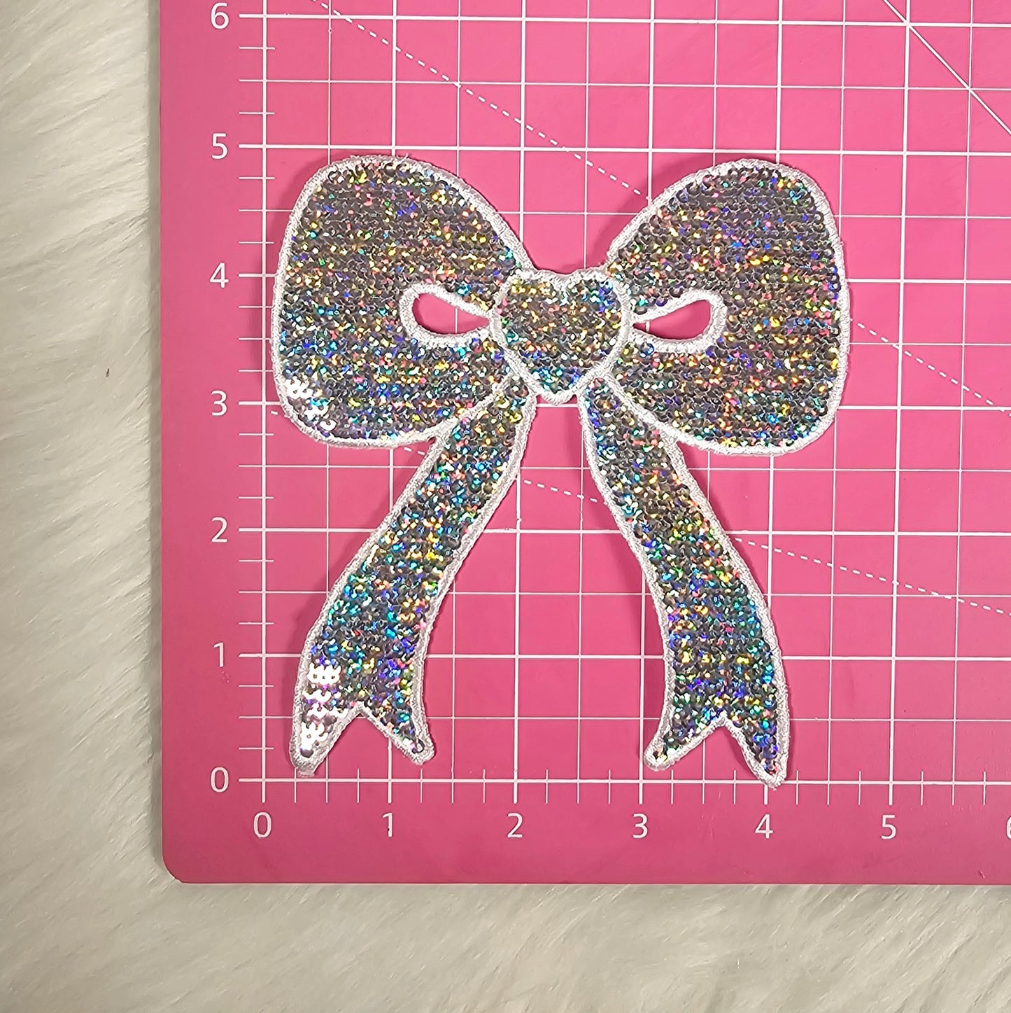 Side Bow Holographic Silver Sequin Iron On Patch