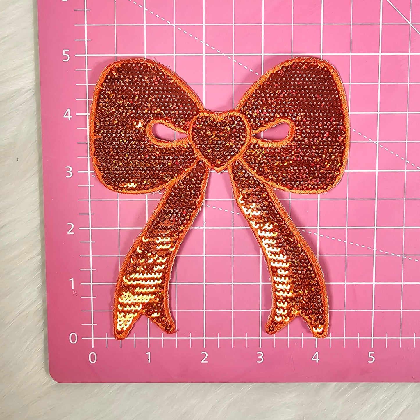 Side Bow Orange Sequin Iron On Patch