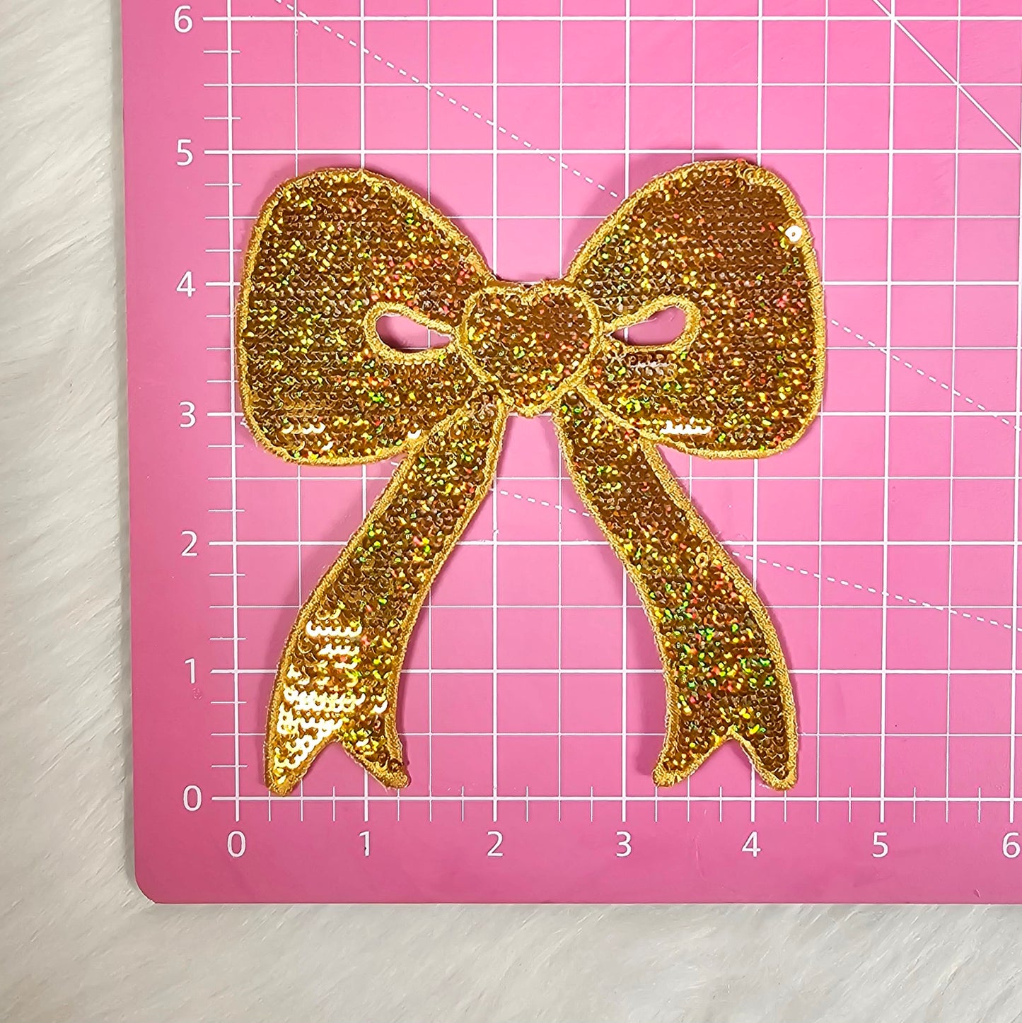 Side Bow Holographic Gold Sequin Iron On Patch