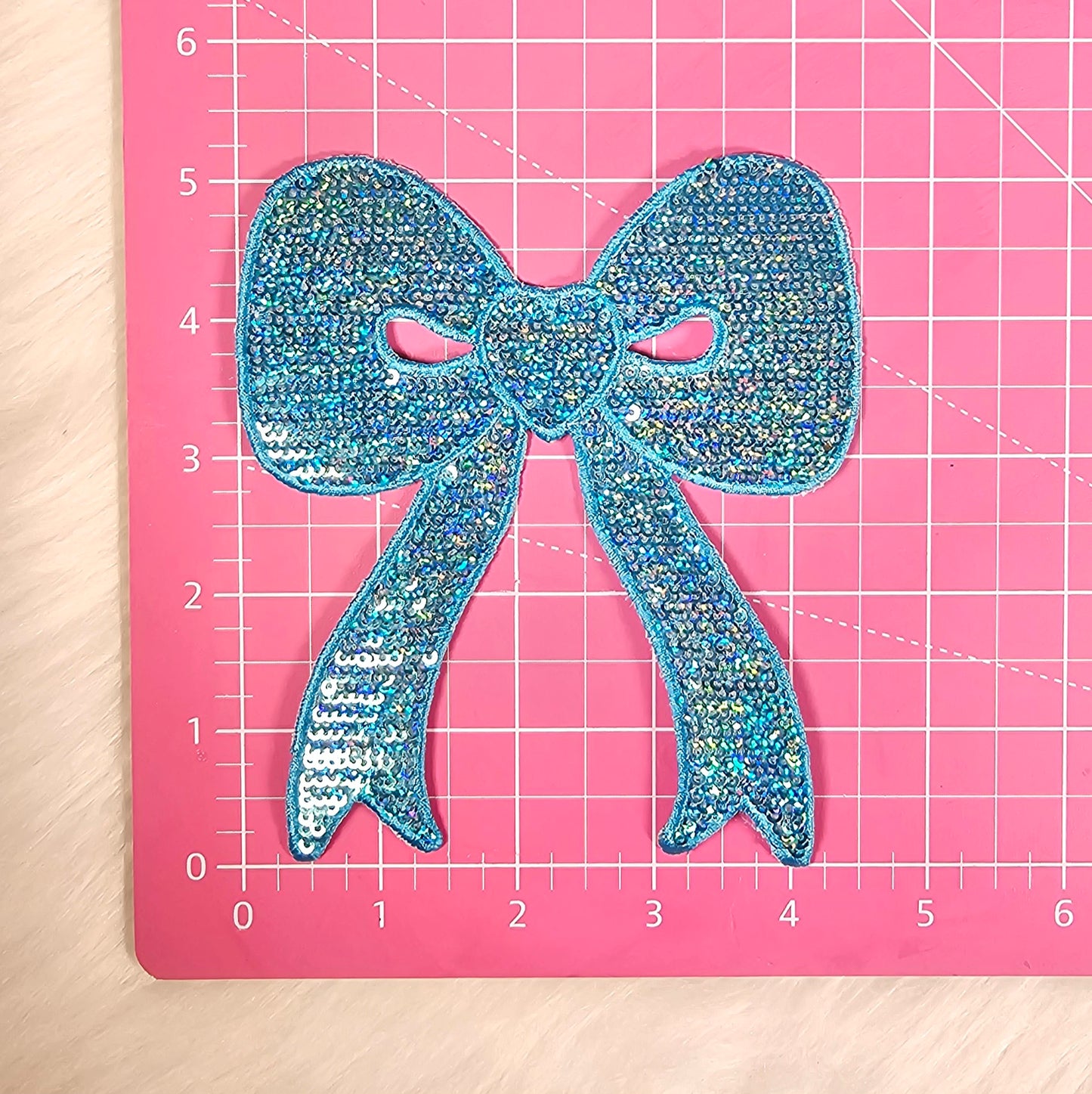 Side Bow Blue Sequin Iron On Patch