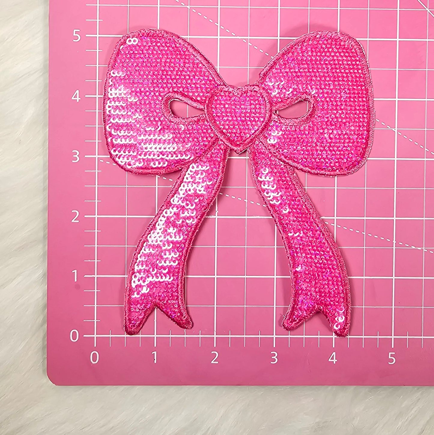 Side Bow Hot Pink Sequin Iron On Patch