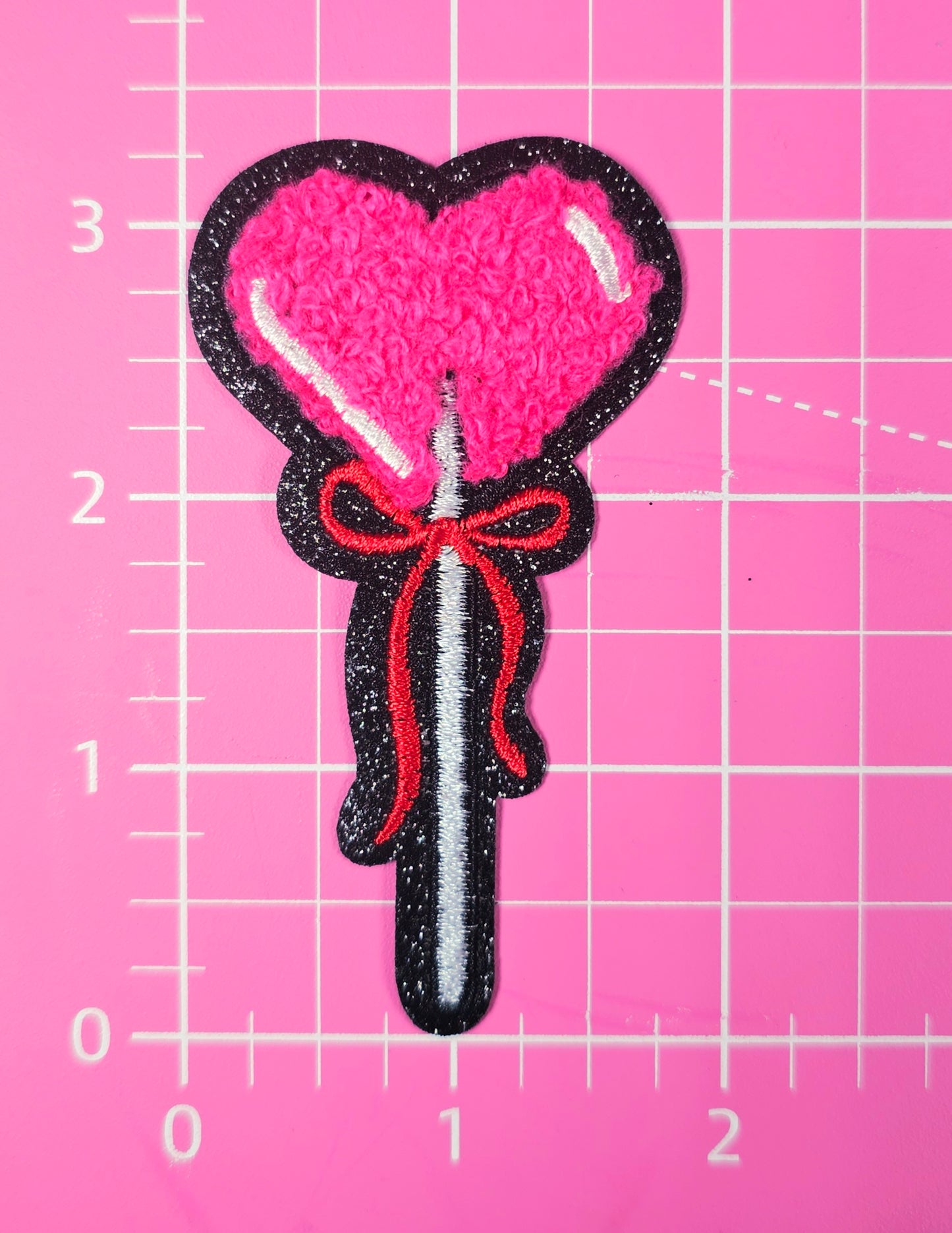 Heart Sucker Valentines Bow Chenille Iron On Patch