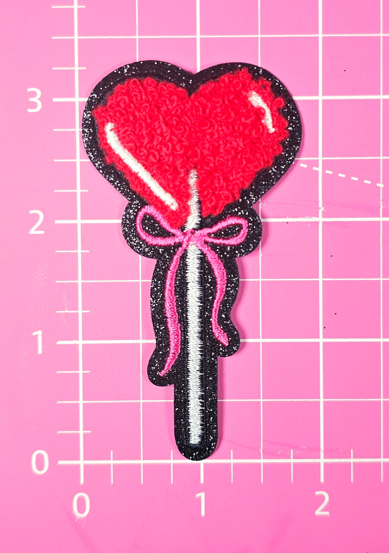 Heart Sucker Valentines Bow Chenille Iron On Patch