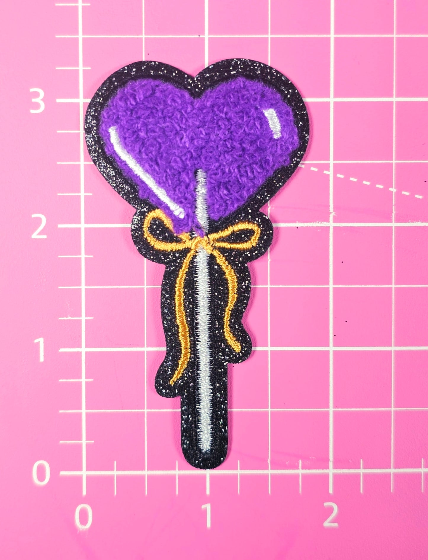 Heart Sucker Valentines Bow Chenille Iron On Patch