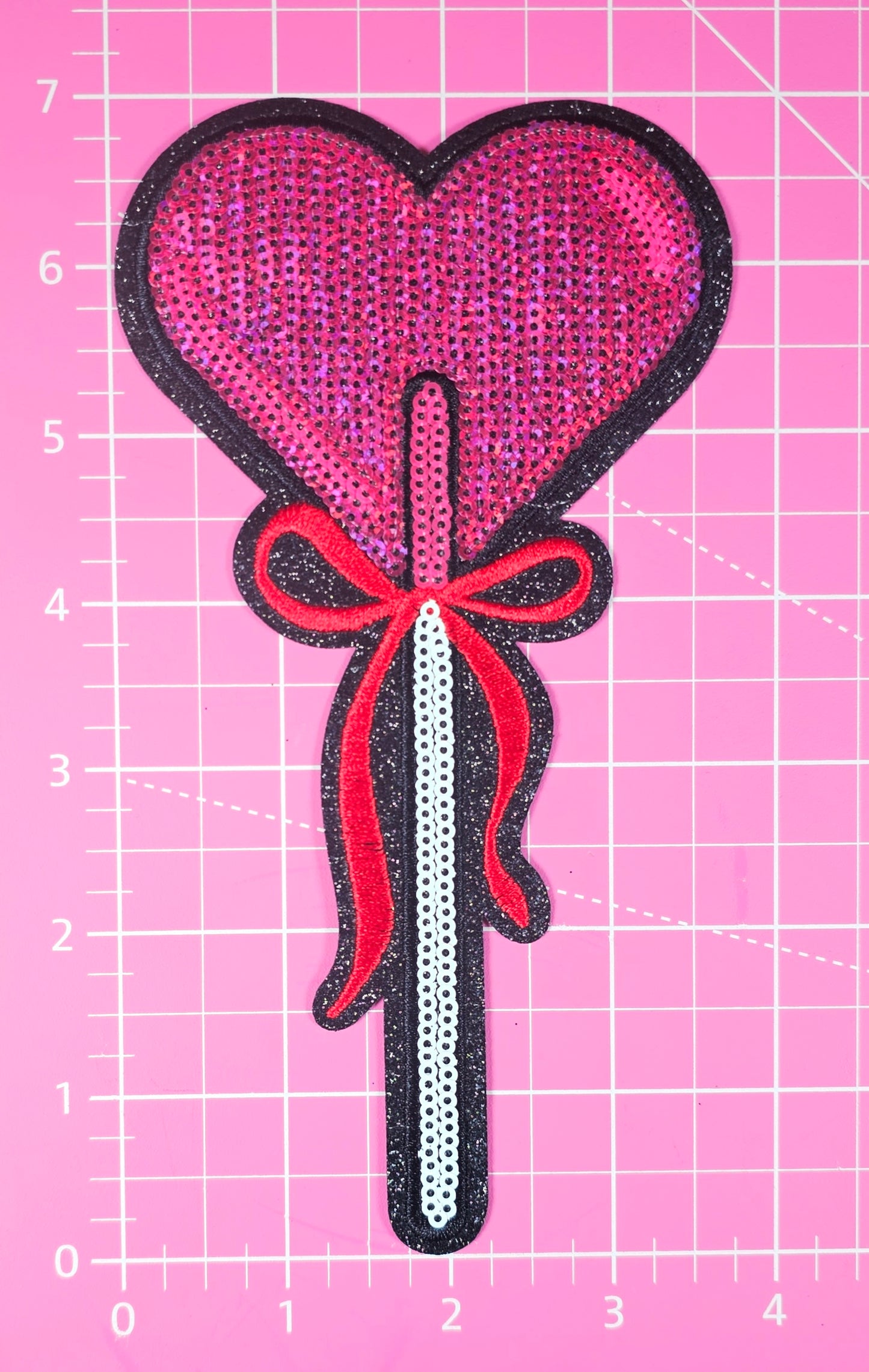 Heart Sucker Valentines Bow Sequin Iron On Patch