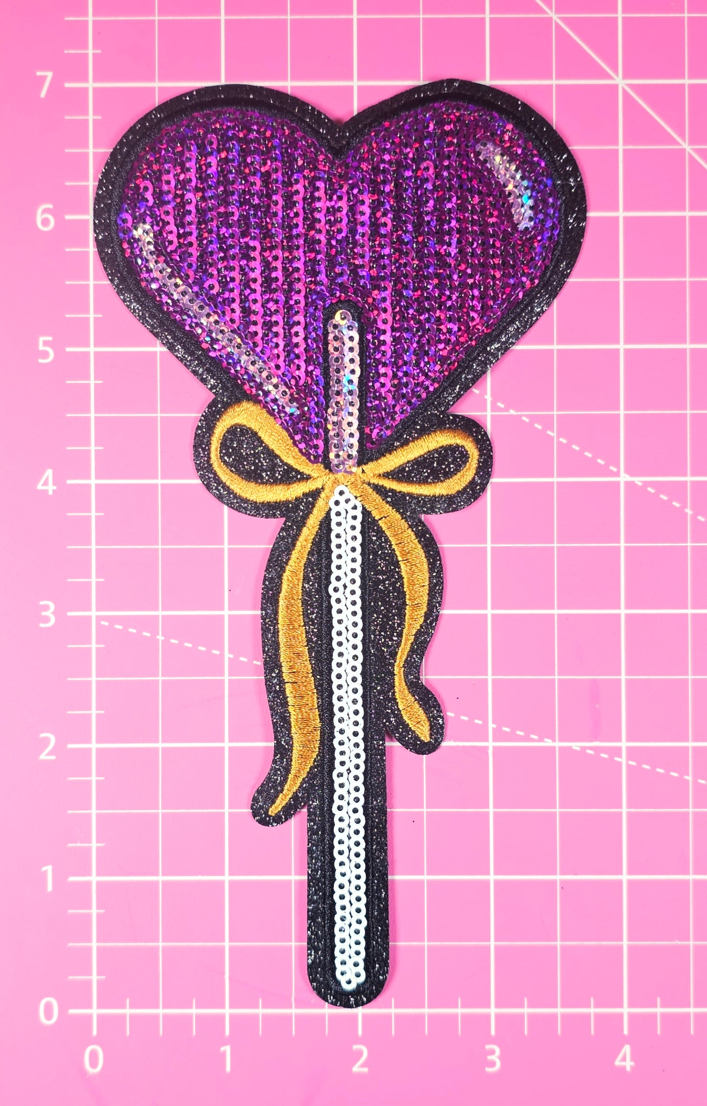 Heart Sucker Valentines Bow Sequin Iron On Patch