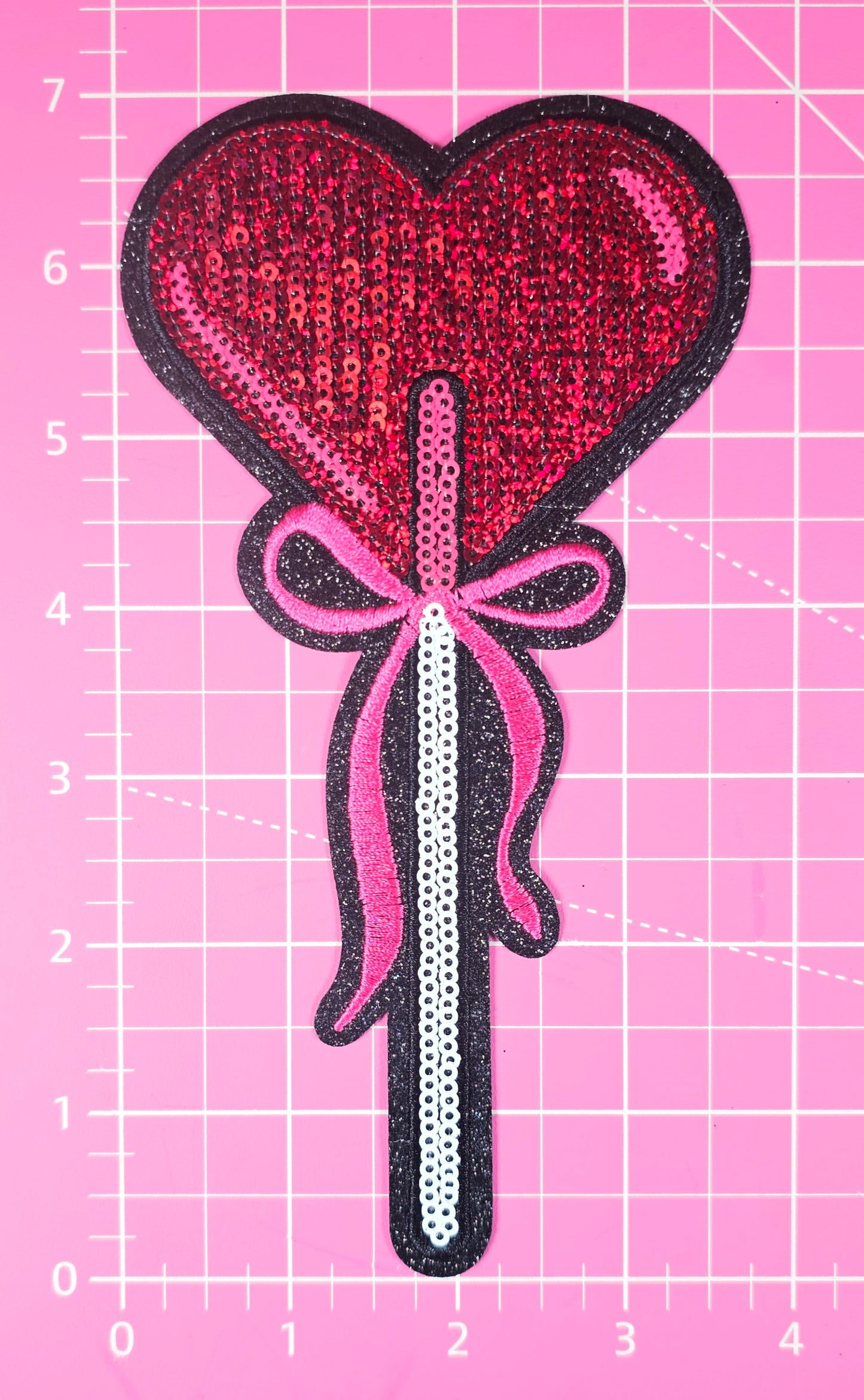 Heart Sucker Valentines Bow Sequin Iron On Patch