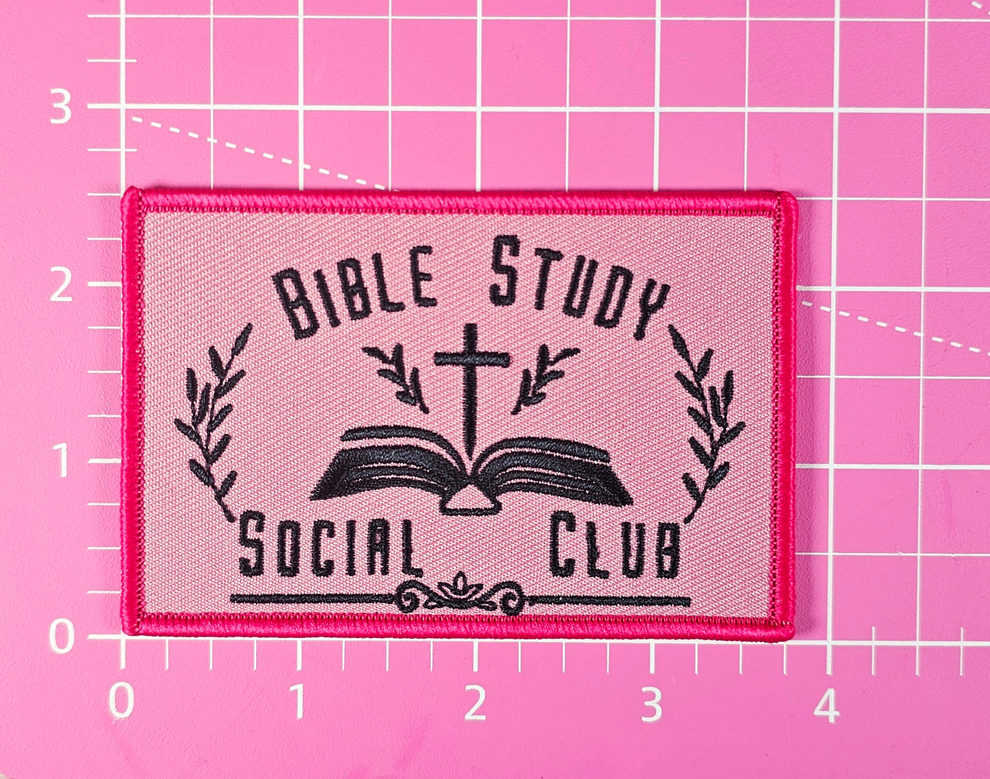 Bible Study Social Club Pink Embroidery Iron On Patch