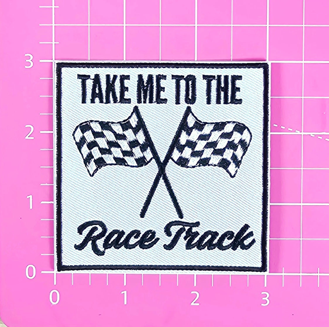 Take Me To The Racetrack Checker Flag Embroidery Iron On Patch