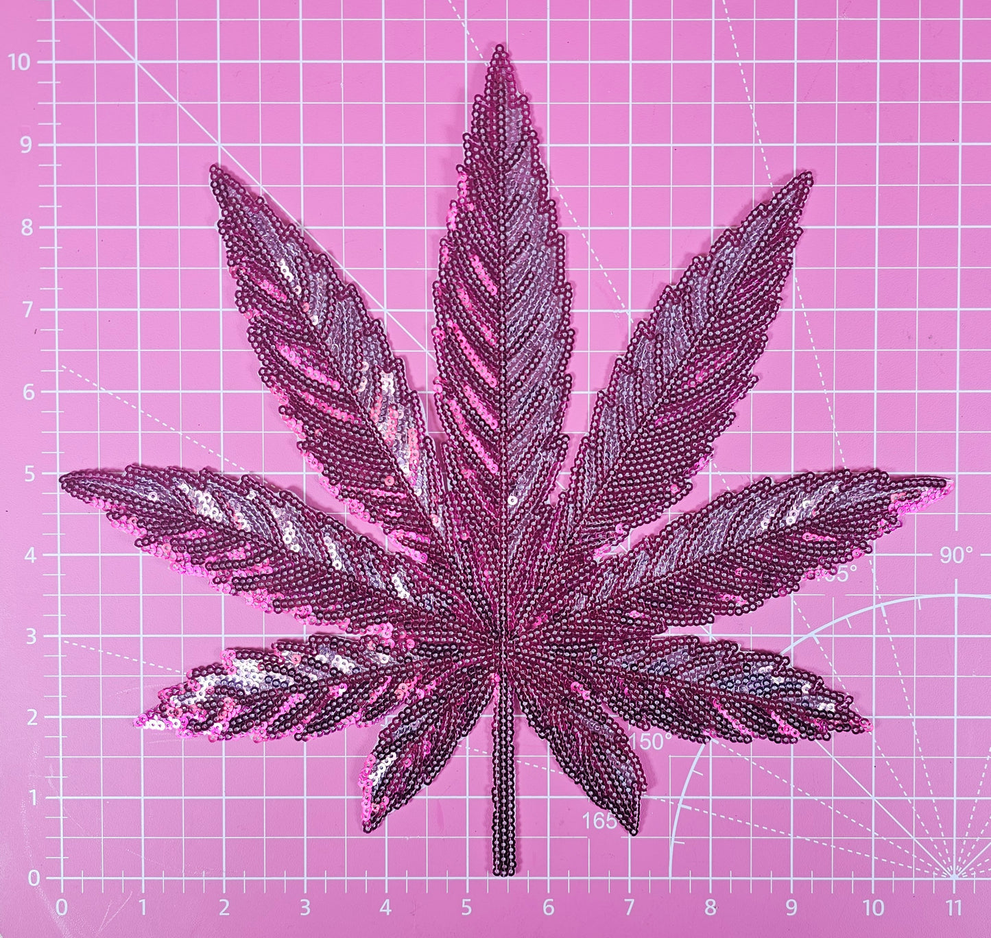 Weed 420 Pot Leaf Pink Sequin Large Iron On Patch