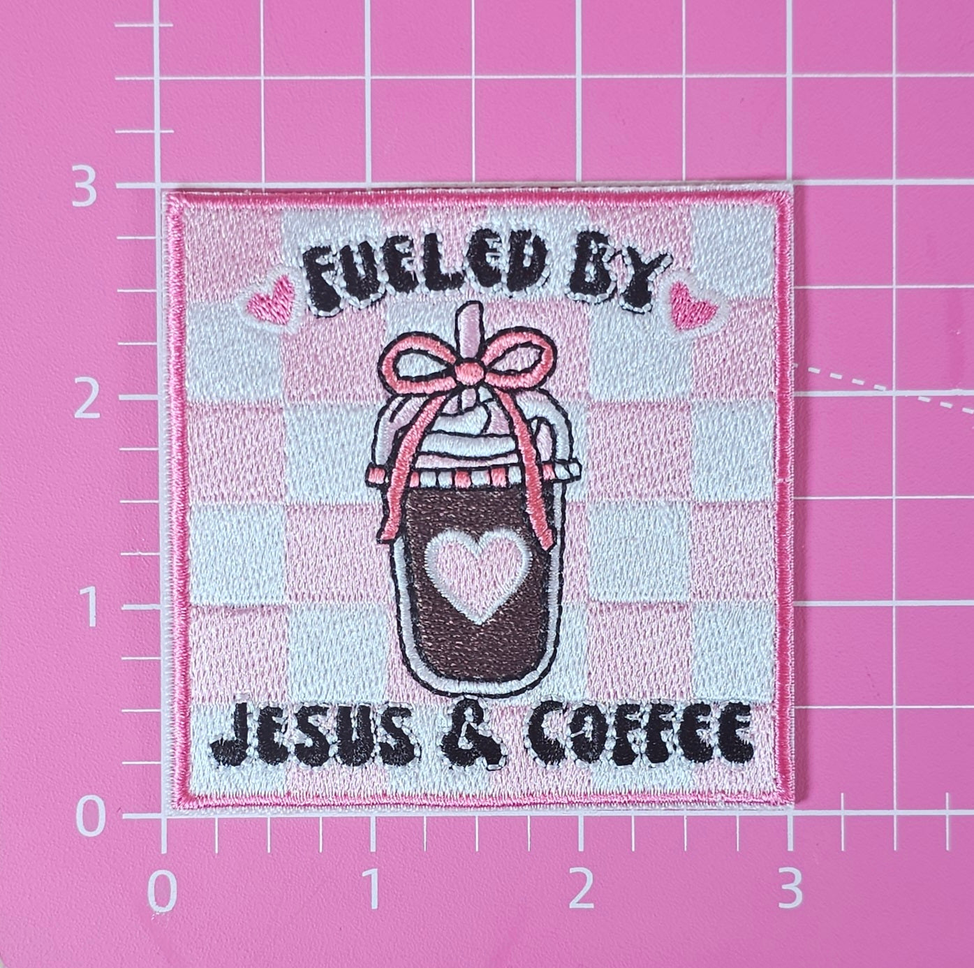 Fueled By Jesus and Coffee Iron On  Embroidery Patch