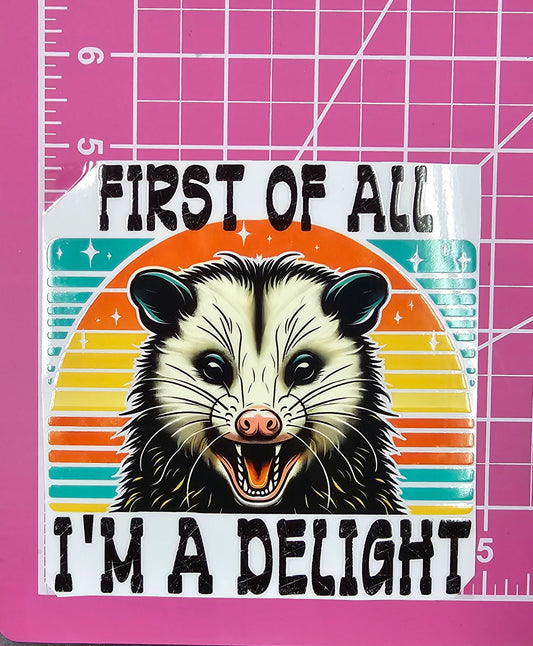 First Of All I'm A Delight Trash Opossum UV Transfer