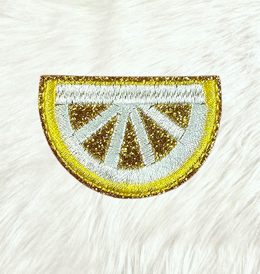 Lemon Wedge Slice Embroidery on Glitter Iron On Patch