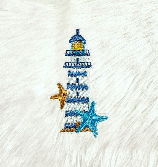 Lighthouse Starfish Nautical Coastal Embroidery Iron On Patch