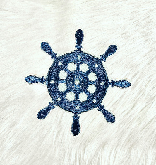 Ship Helm Captains Wheel Nautical Blue Coastal Embroidery Iron On Patch