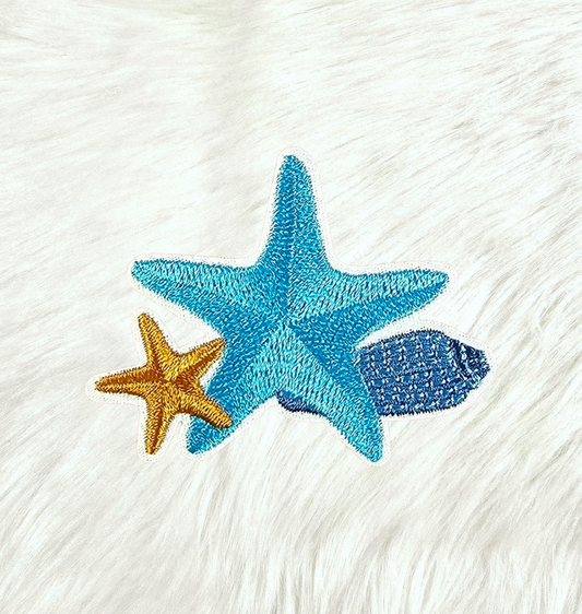 Starfish and Seashell Nautical Coastal Embroidery Iron On Patch