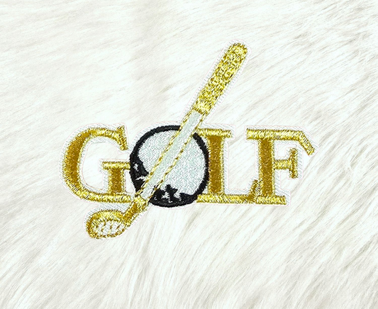 Golf Gold and White Club Ball Embroidery Iron On Patch