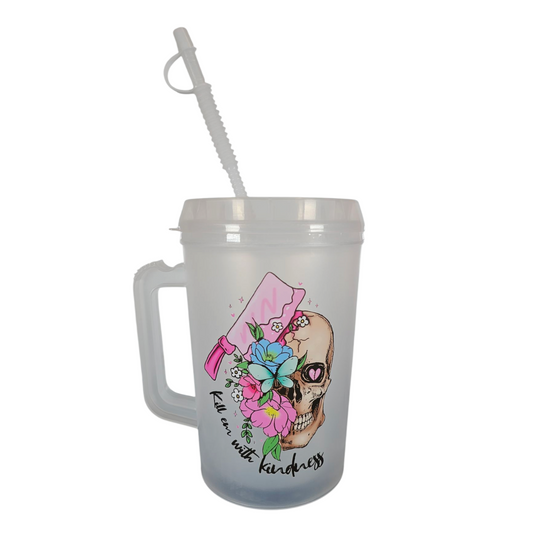 Kill-Em With Kindness Skull Flowers HIP SIPS Mega Trucker Mug 34oz