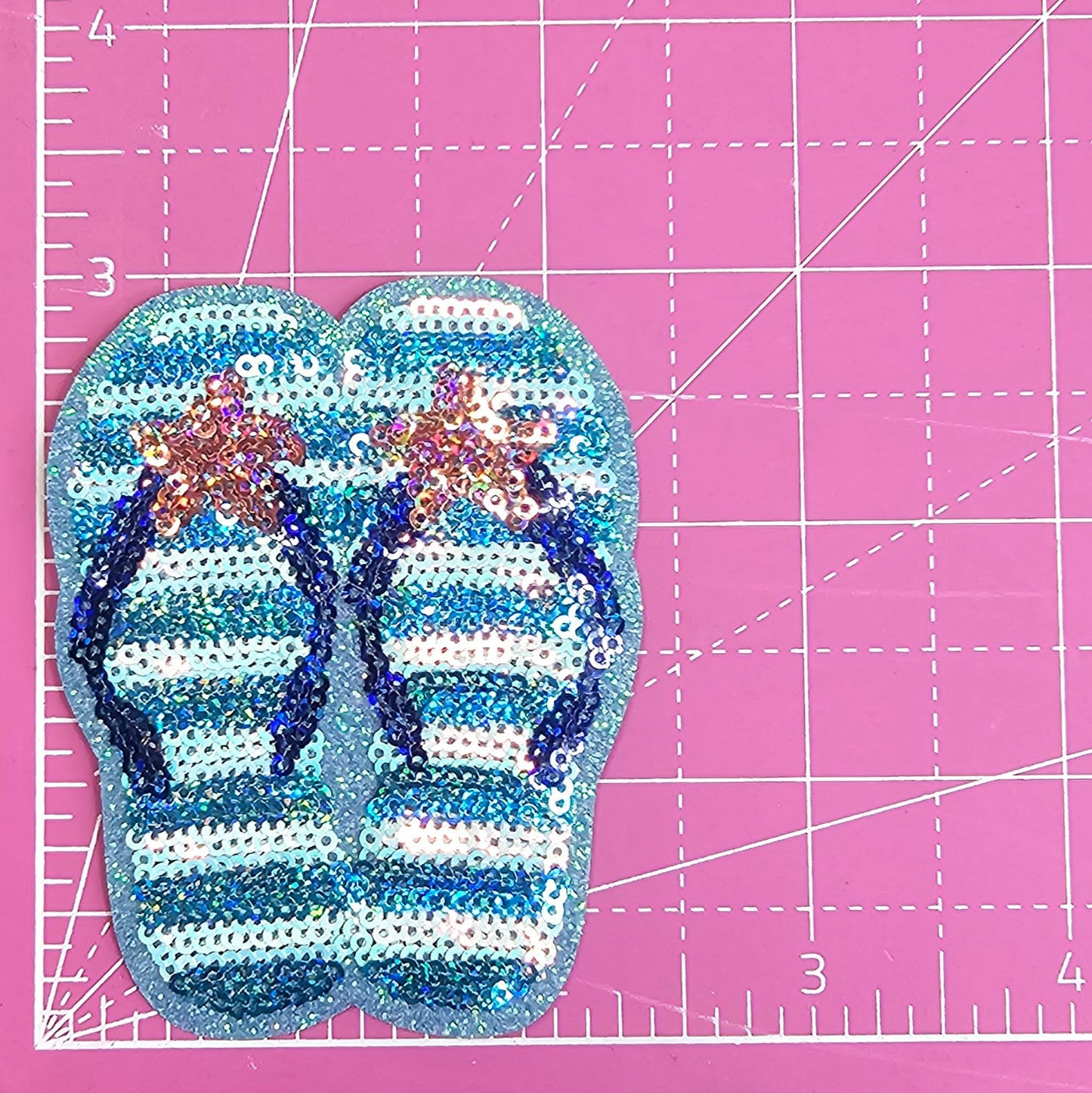 Sandals Flip Flop Sequin Blue Glitter Iron On Patch