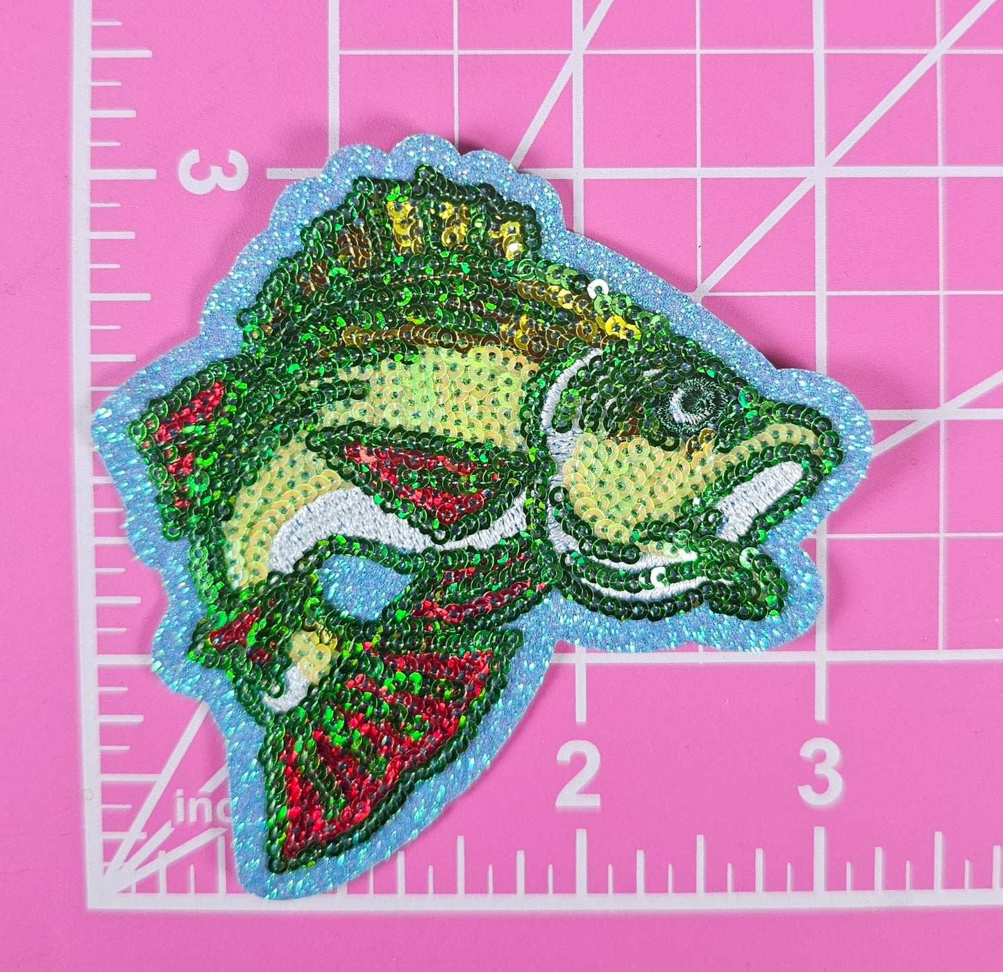 Bass Fish Sequin Embroidery Iron On Patch