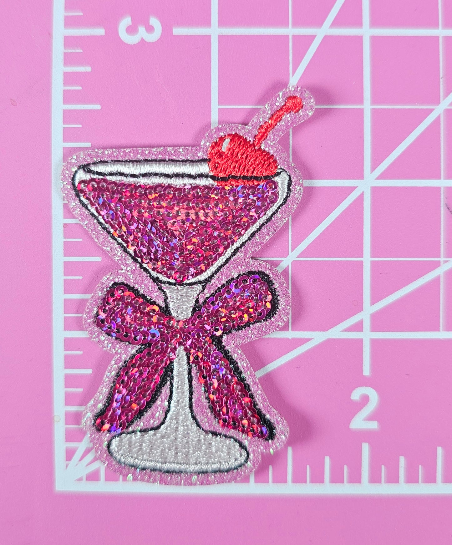 Girly Cocktail Drink Sequin Embroidery Iron On Patch
