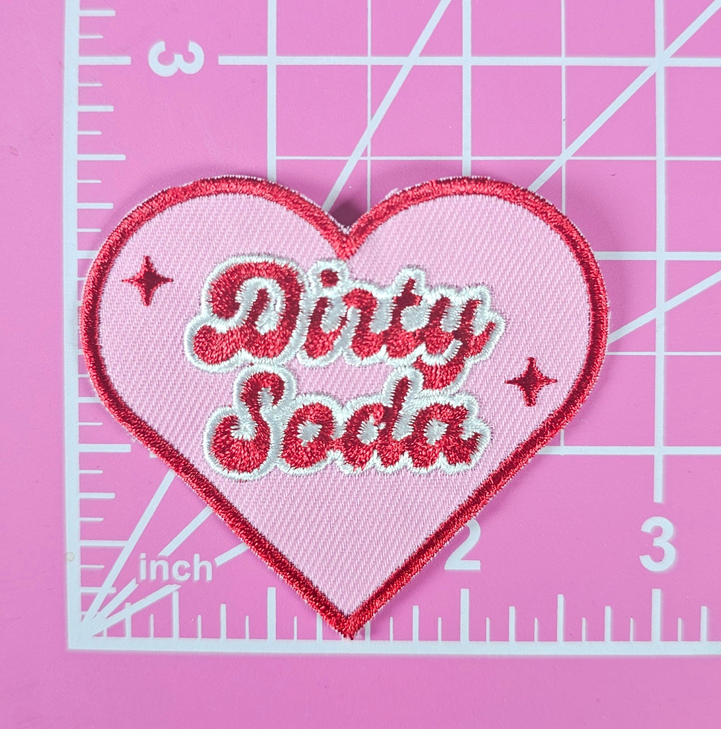 Dirty Soda Heart Love Pink Embroidery Iron On Patch