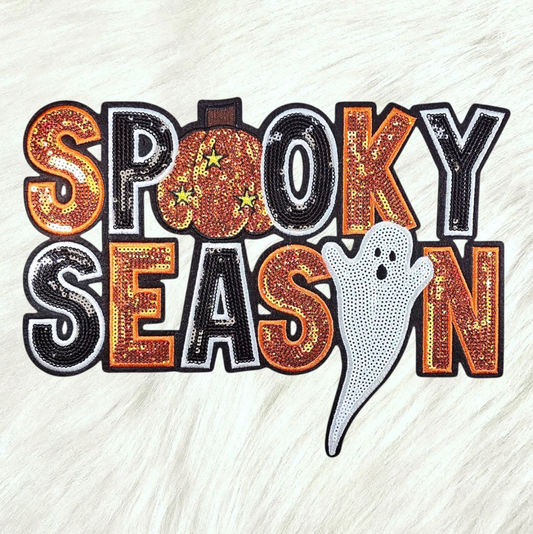 Spooky Season Sequin on Black Felt Large Iron on Patch