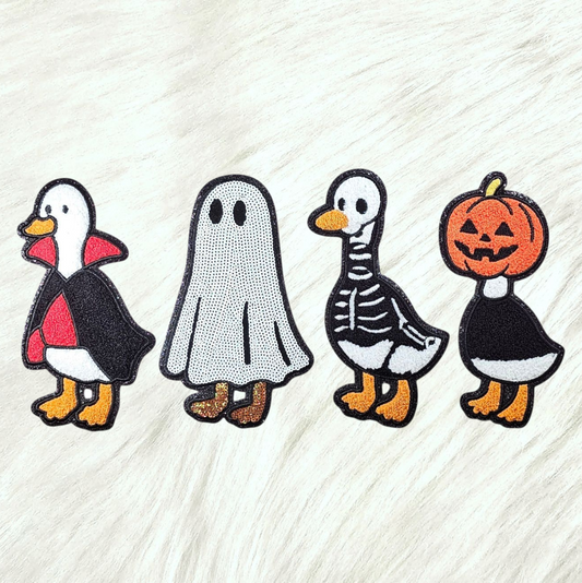 Spooky Goose Halloween 4 PC Chenille Sequin Glitter Large Iron on Patch