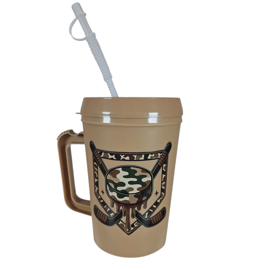 Camo Hockey Cross Shield Hunt HIP SIPS Mega Trucker Mug 34oz