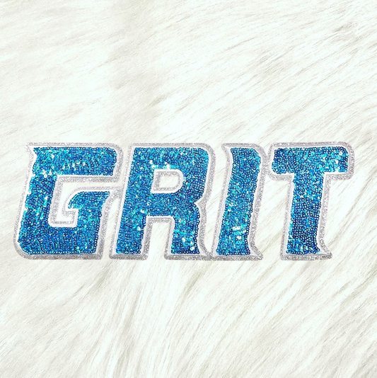 GRIT Lion Football Sequin with Silver Glitter Large Iron On Patch