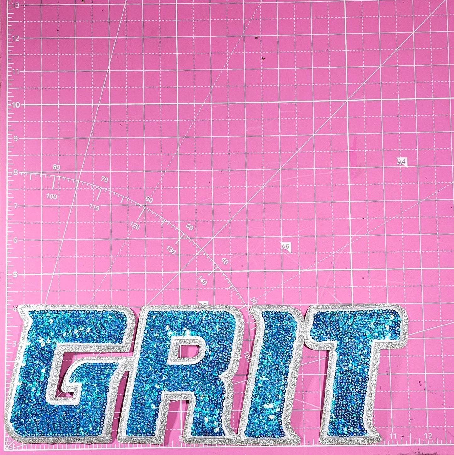 GRIT Lion Football Sequin with Silver Glitter Large Iron On Patch