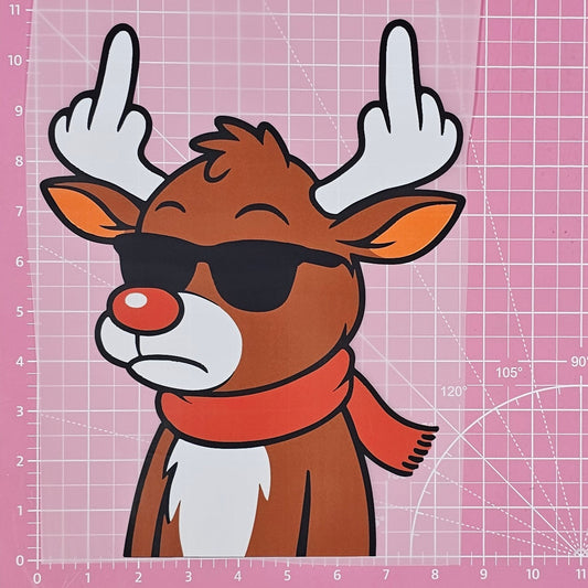 Funny Reindeer Middle Finger Christmas  DTF Iron On Transfers
