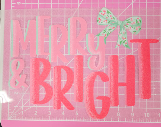Merry Bright Bow Christmas Tree Glitter DTF Iron On Transfers
