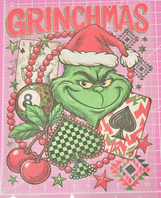 Grinchmas Poker Gambling Glitter DTF Iron On Transfers