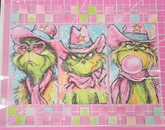 Grinchy Cowgirl Boujee Pose Glitter DTF Iron On Transfers