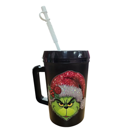 Glitter Grinchy Santa Hat Christmas HIP SIPS Mega Trucker Mug 34oz