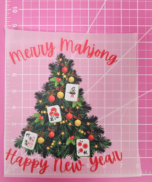 Merry Mahjong Happy New Year Christmas Tree DTF Iron On Transfers