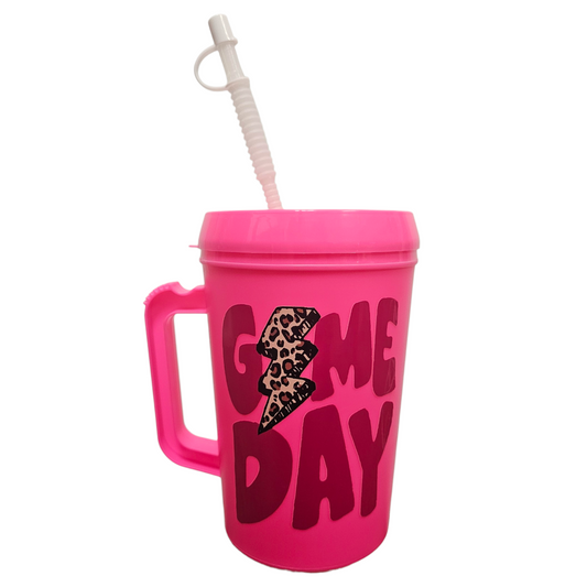 Game Day Pink Cheetah Lightning Bolt HIP SIPS Mega Trucker Mug 34oz