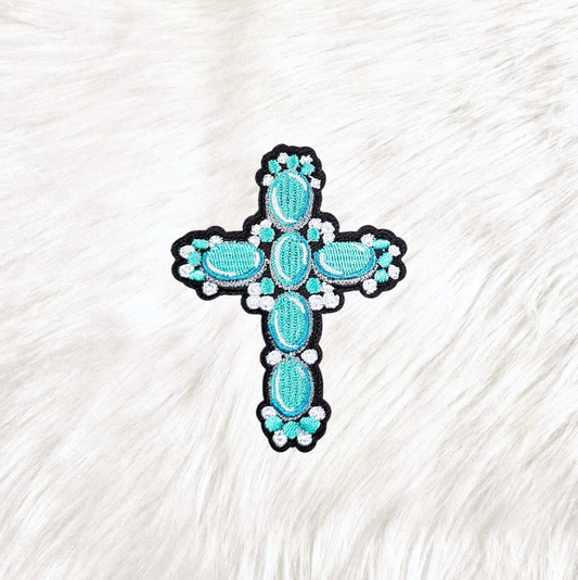 Cross Turquoise Western Embroidery Iron On Patch