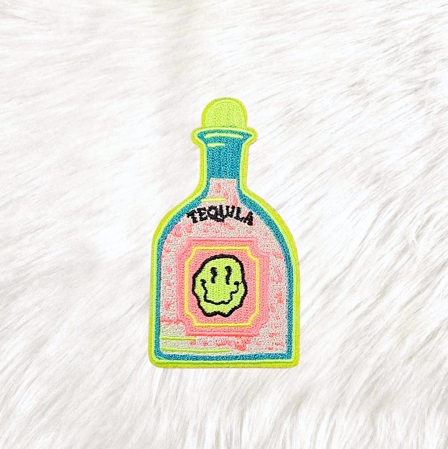 Tequila Smiley Bottle Embroidery Iron On Patch