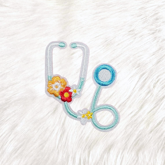 Stethoscope Floral Medical Embroidery Iron On Patch