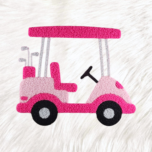 Golf Cart Pink Fluffy Fuzzy Transfer Patch