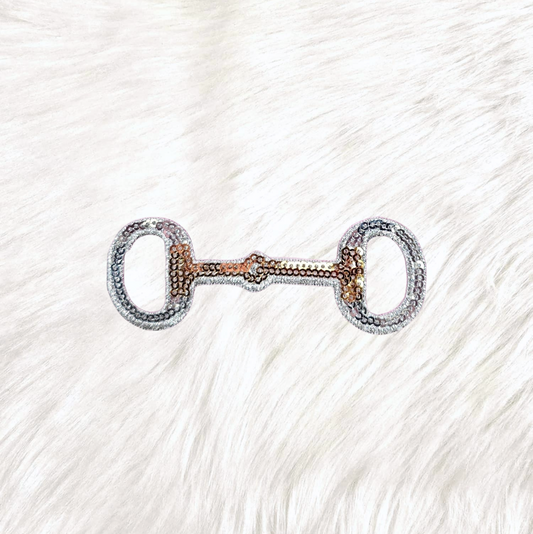 Horse Bit Derby Silver Gold Sequin Iron On Patch
