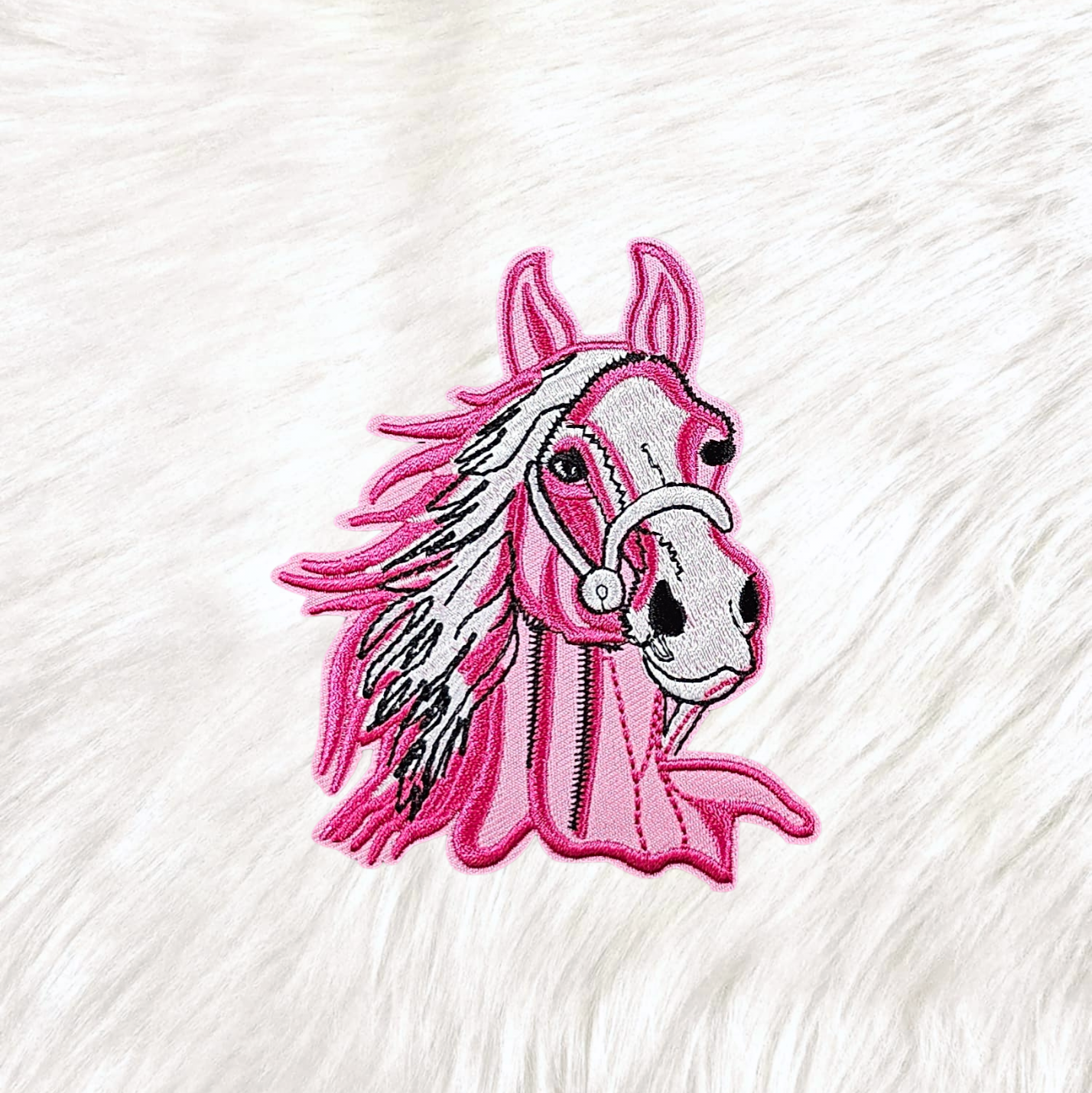 Horse Pink Western Embroidery Iron On Patch