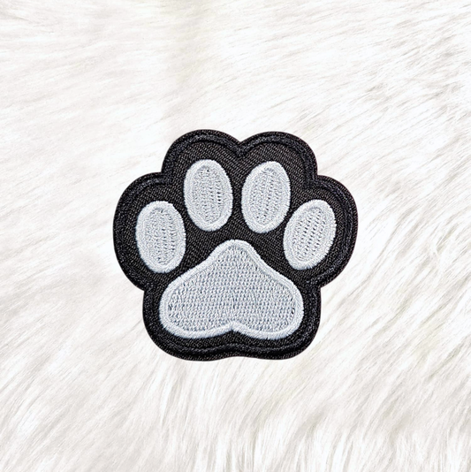 Paw Print Black and White Embroidery Iron On Patch