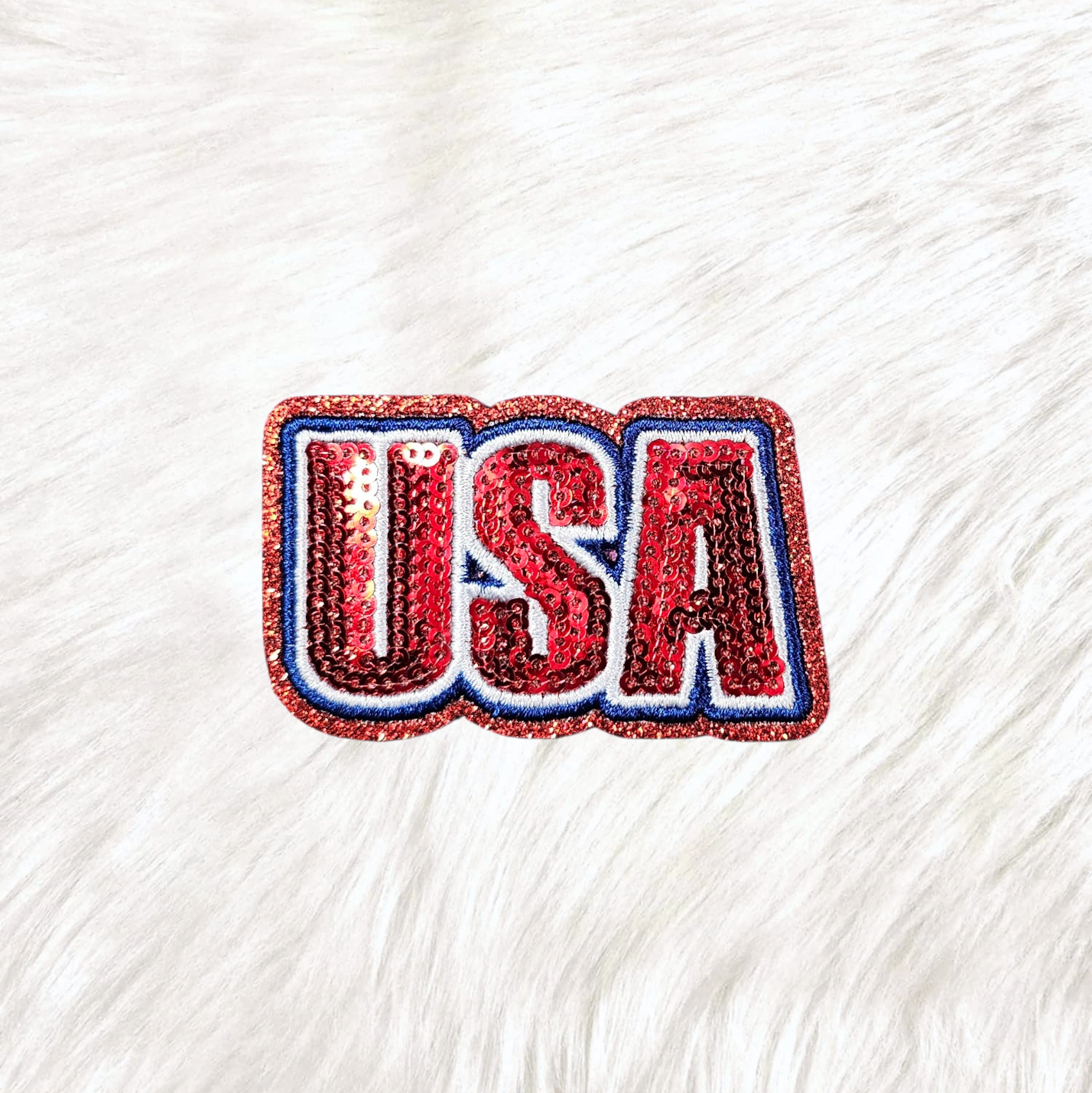 USA Red Sequin Glitter Iron-on Patch