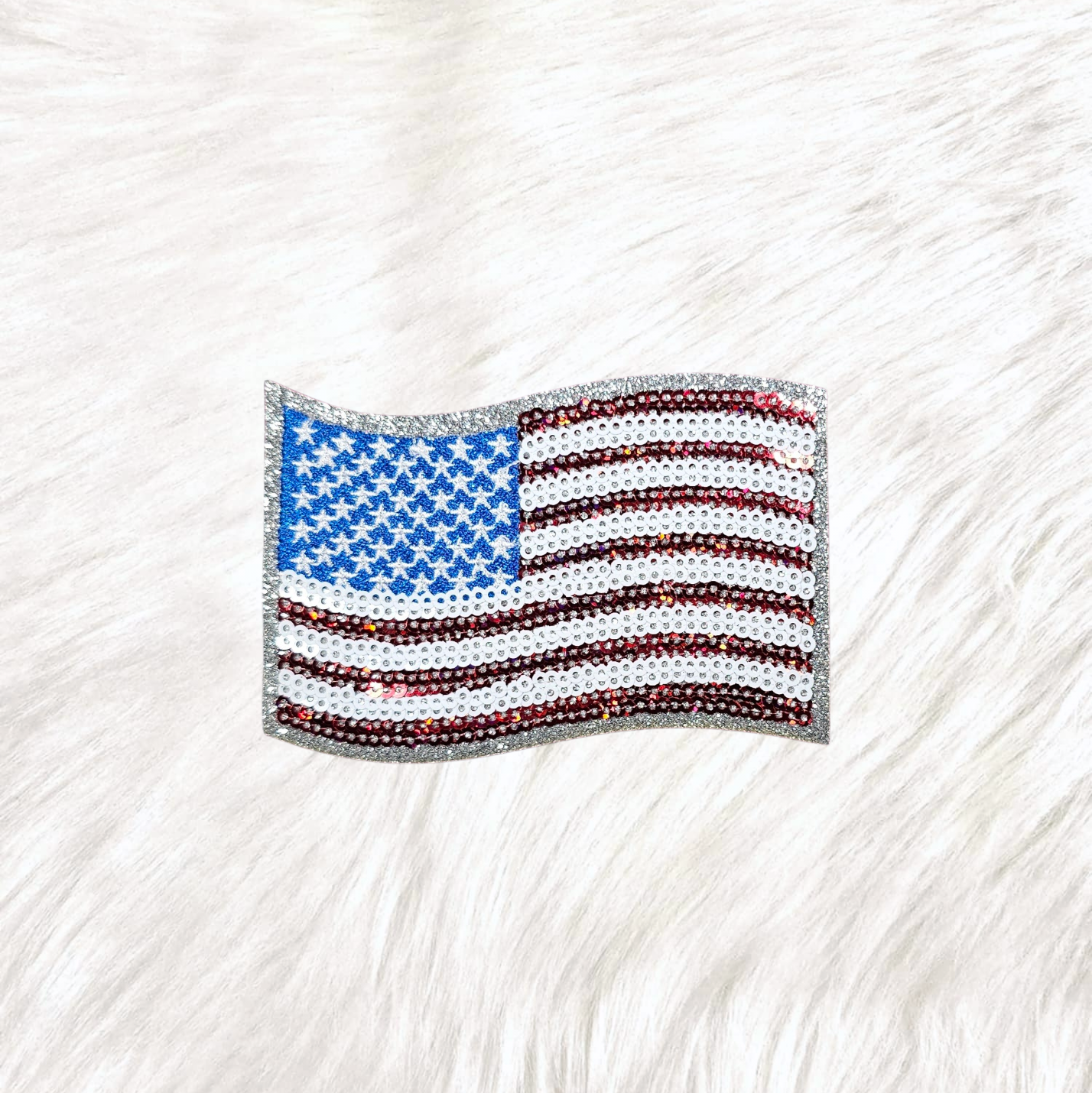 USA Flag Waving Sequin Glitter Iron-on Patch