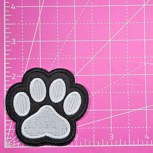 Paw Print Black and White Embroidery Iron On Patch